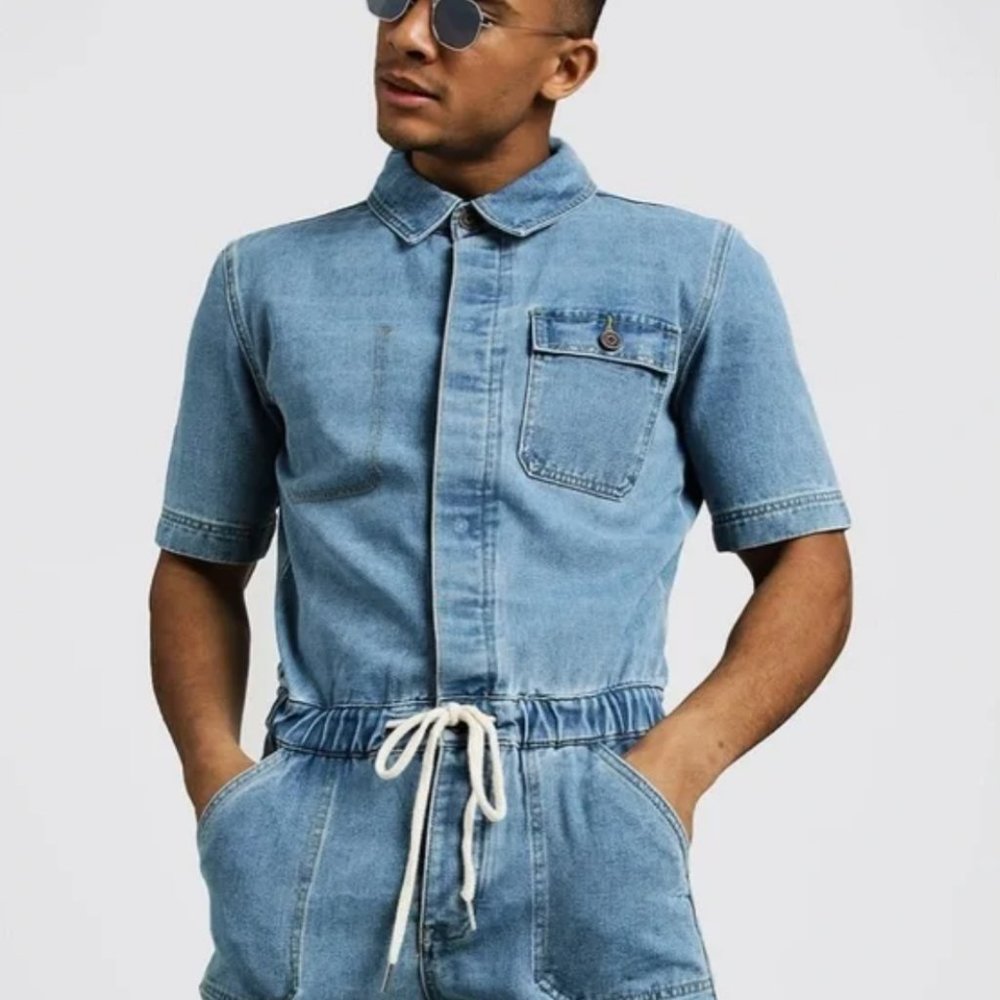 NWOT Boohooman Denim Romper Romphim